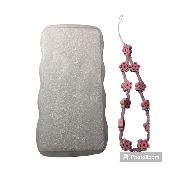 iPhone 14 Pro Max Clear, Cellphone Case, Pink. Floral, beaded chain. NWT. - Picture 3 of 9